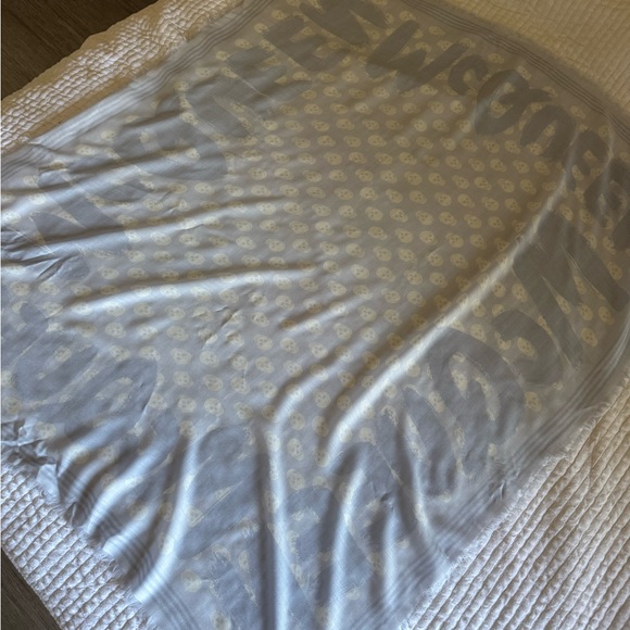 Alexander McQueen Graffiti Logo Skull Print Silk Biker Scarf Sky Blue NEW - Picture 7 of 8